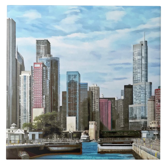 Azulejo De Cerâmica Chicago IL - Eclusa do Porto de Chicago (Frente)