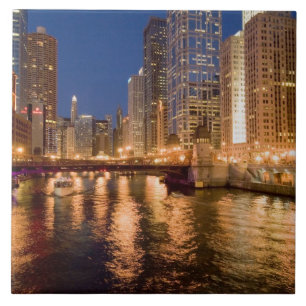 Azulejo De Cerâmica Chicago, Illinois, Skyline e Chicago River às 2