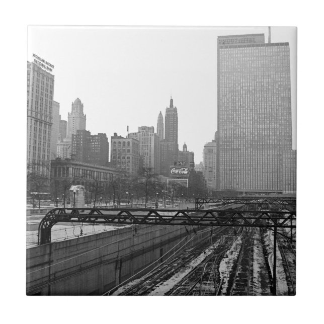 Azulejo De Cerâmica Chicago Rail Yards Michigan Avenue 1960's Photo (Frente)