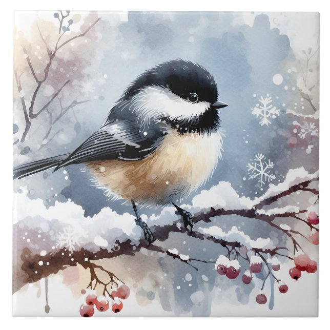 Azulejo de cerâmica Chickadee (Frente)