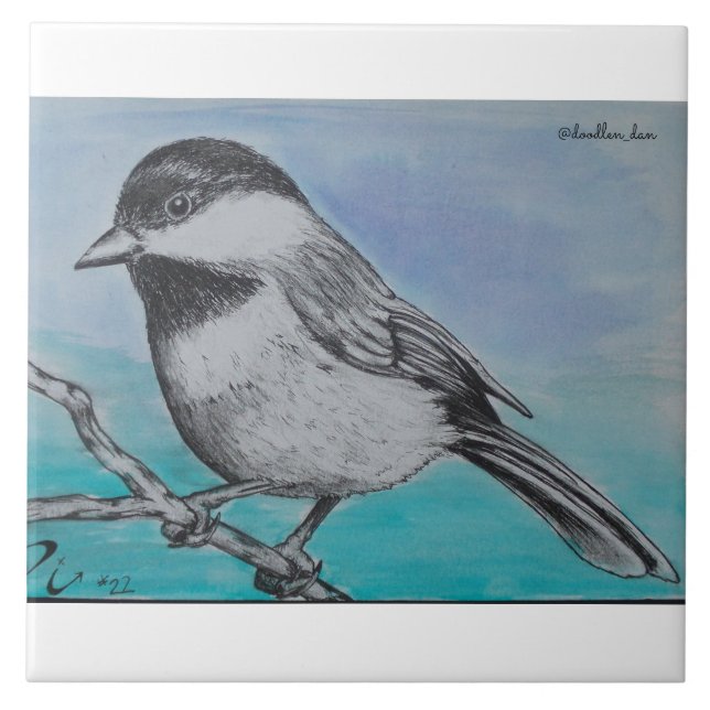 Azulejo De Cerâmica Chickadee tampado preto (Frente)