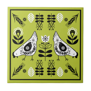 Azulejo De Cerâmica Chicken Hen Folk Art