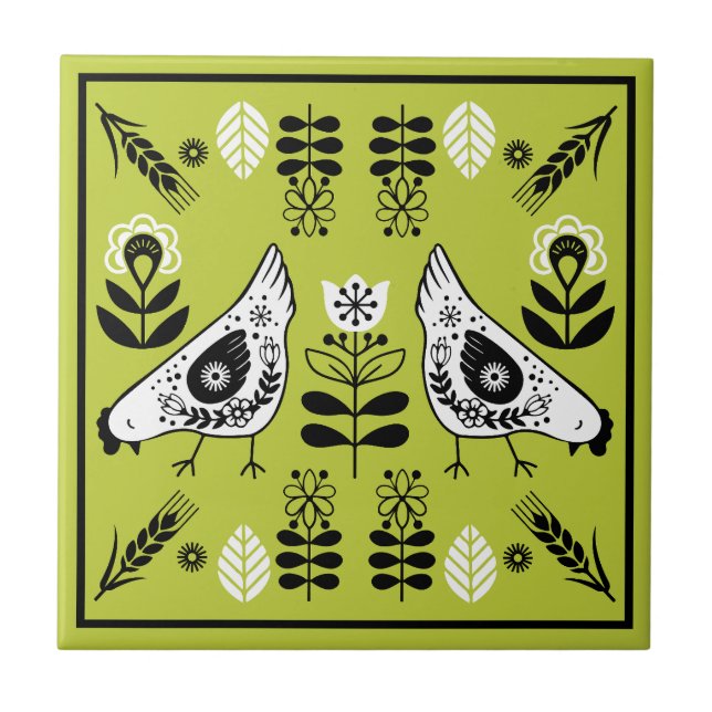 Azulejo De Cerâmica Chicken Hen Folk Art (Frente)