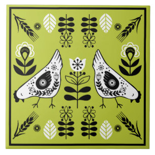 Azulejo De Cerâmica Chicken Hen Folk Art