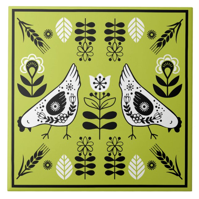 Azulejo De Cerâmica Chicken Hen Folk Art (Frente)