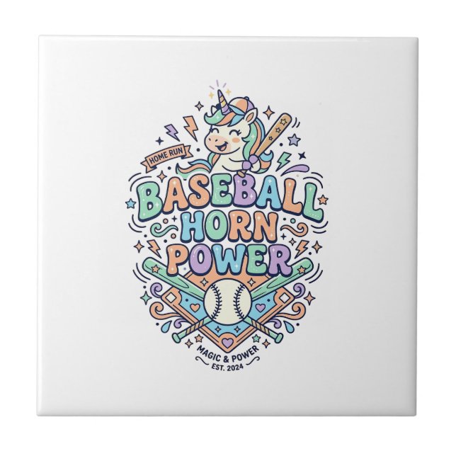 Azulejo De Cerâmica Chifre de Beisebol Unicórnio Poder Kawaii Design V (Frente)