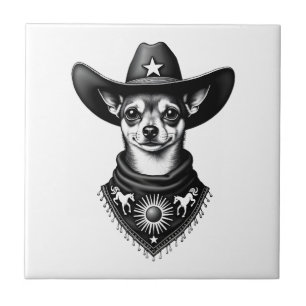 Azulejo De Cerâmica Chihuahua Antigo Estilo de Gravura Cowboy Ocidenta