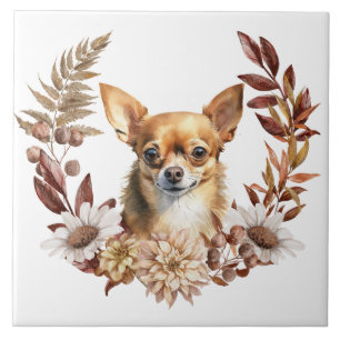 Azulejo De Cerâmica Chihuahua Dog Autumn Wreath