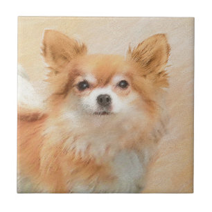 Azulejo De Cerâmica Chihuahua Pintura De Cachorro De Cabelo Longo