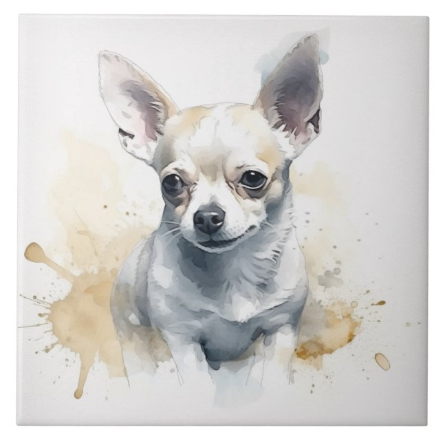 Azulejo De Cerâmica Chihuahua Puppy Cão Pet Watercolor (Frente)