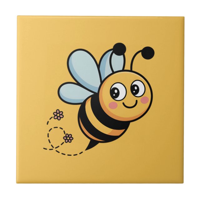 Azulejo De Cerâmica Child-Friendly Bee Mascot with Dotted Trail (Frente)