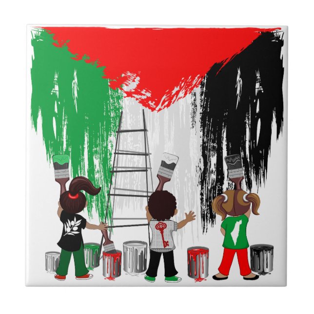 Azulejo De Cerâmica Children of Gaza Painting Palestine Flag  (Frente)