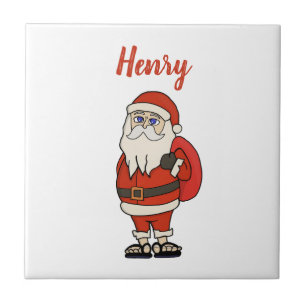 Azulejo De Cerâmica Chinelos de Natal do Papai Noel Personalizado