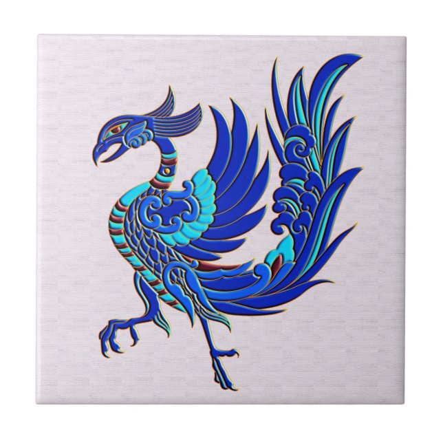 Azulejo De Cerâmica Chinês azul phoenix (Frente)