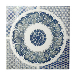 Azulejo De Cerâmica Chinês Floral Branco e Azul