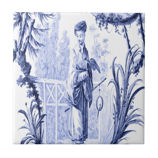 Azulejo De Cerâmica Chinoiserie azul e branca (Frente)