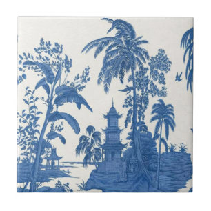 Azulejo De Cerâmica Chinoiserie azul e branca