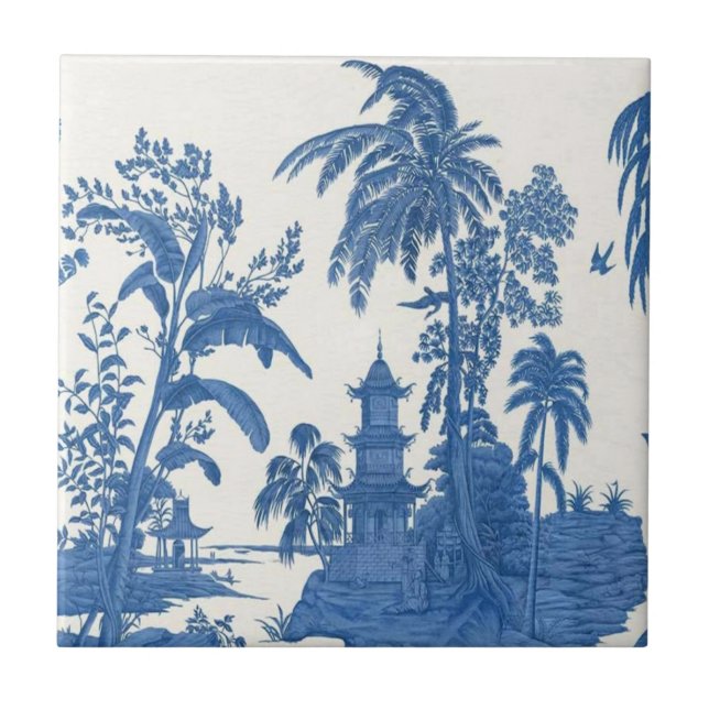 Azulejo De Cerâmica Chinoiserie azul e branca (Frente)