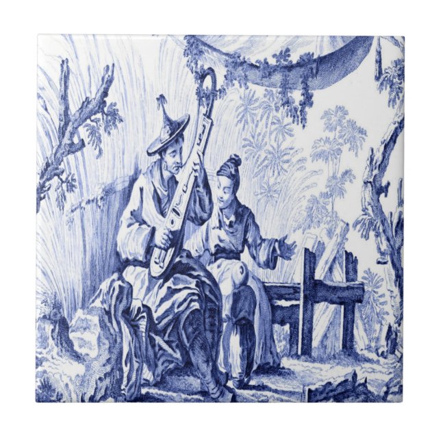 Azulejo De Cerâmica Chinoiserie azul e branca (Frente)