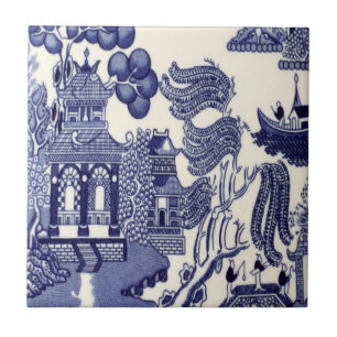 Azulejo De Cerâmica Chinoiserie azul e branca