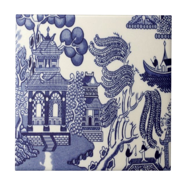 Azulejo De Cerâmica Chinoiserie azul e branca (Frente)