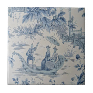 Azulejo De Cerâmica Chinoiserie azul e branca