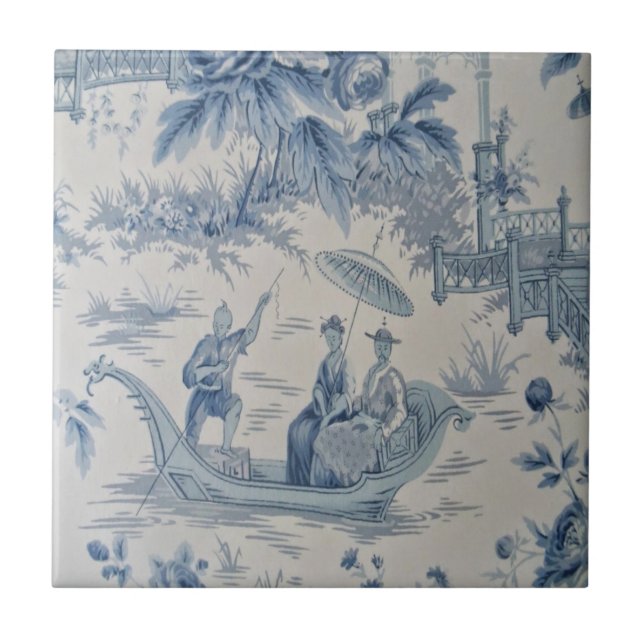 Azulejo De Cerâmica Chinoiserie azul e branca (Frente)