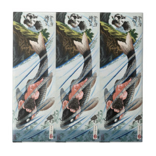 Azulejo De Cerâmica Chinoiserie Carpas Koi Cachoeira Arte Japonesa