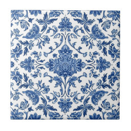 Azulejo De Cerâmica Chinoiserie Floral Azul Aguarela Branca