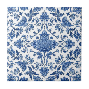 Azulejo De Cerâmica Chinoiserie Floral Azul Aguarela Branca