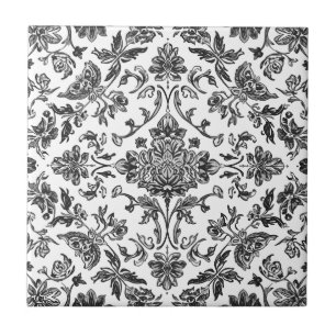 Azulejo De Cerâmica Chinoiserie Floral Preto e Branco Aquarela