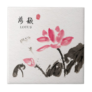 Azulejo De Cerâmica Chinoiserie Freehand Watercolor Lotus Flowers Cera