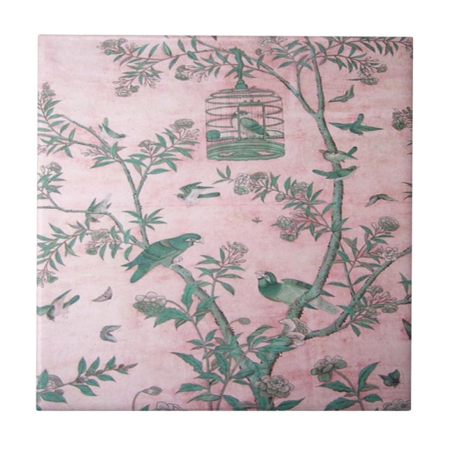 Azulejo De Cerâmica Chinoiserie Rosa (Frente)
