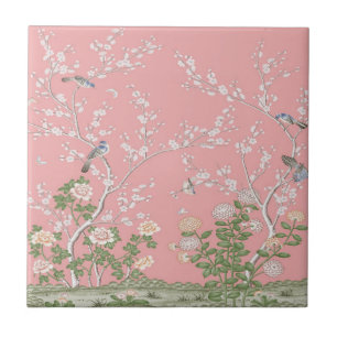 Azulejo De Cerâmica Chinoiserie Rosa