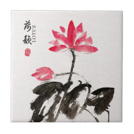 Azulejo De Cerâmica Chinoiserie Solta Aquarela Flores de Lotus