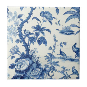 Azulejo De Cerâmica Chinoissérie Azul e Branca