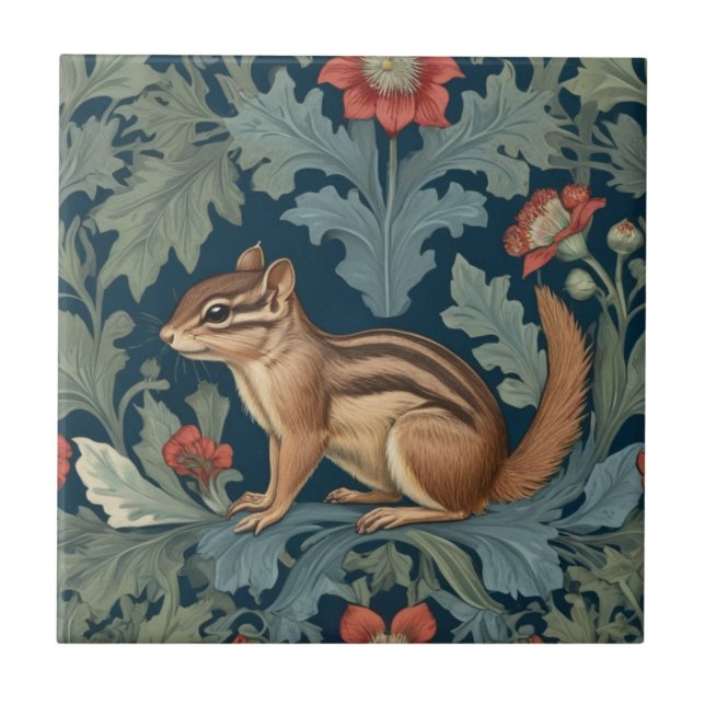 Azulejo De Cerâmica Chipmunk William Morris estilo Esquerdo Virado par (Frente)
