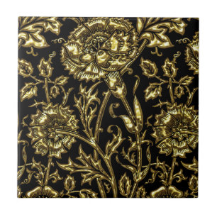 Azulejo De Cerâmica Chique floral Dourado