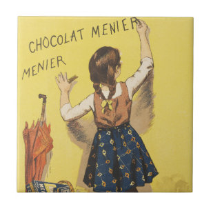 Azulejo De Cerâmica Chocolat Menier Garota Francesa Arte Vintage 1892