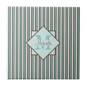 Azulejo De Cerâmica Chocolate Castanho e Minigrama Verde - Monograma