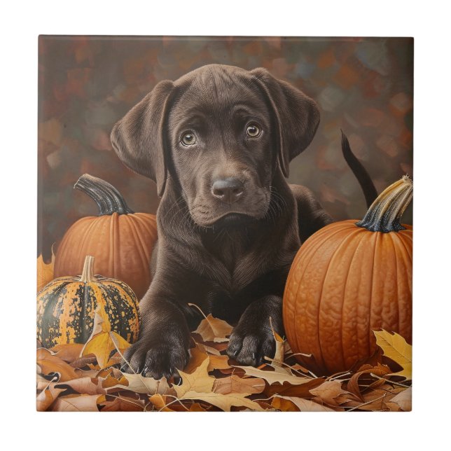 Azulejo De Cerâmica Chocolate Labrador Retriever Autumn (Frente)