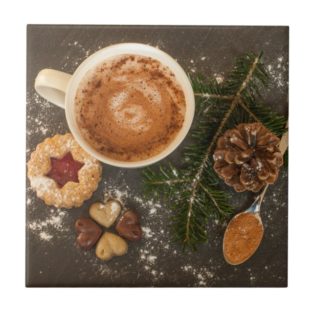 Azulejo De Cerâmica Chocolate Quente de Natal (Frente)