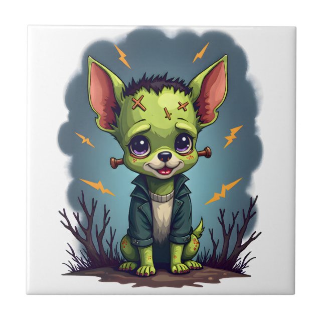 Azulejo De Cerâmica Choque de Chihuahua de Frankenstein (Frente)