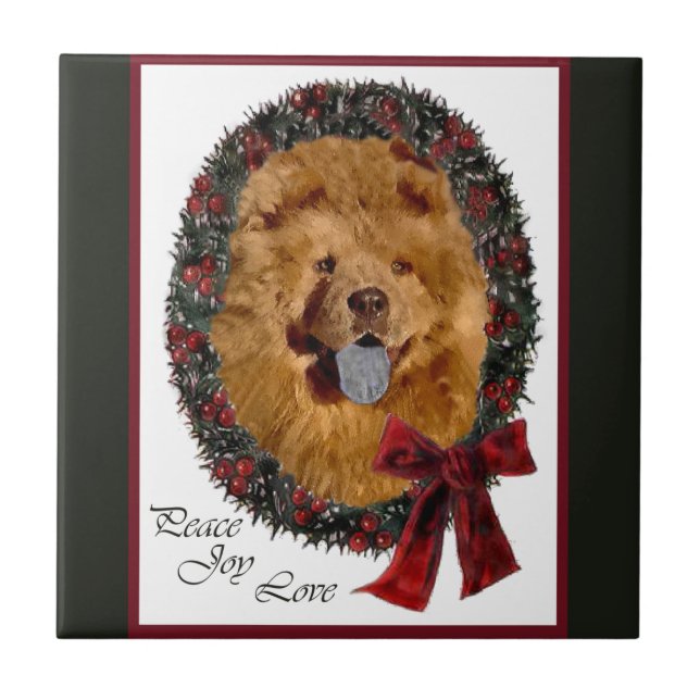 Azulejo De Cerâmica Chow Chow Christmas (Frente)