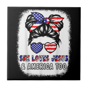 Azulejo De Cerâmica Christian Girl ama Jesus & America Shirt 4th Jul