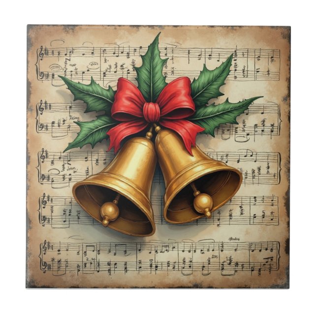 Azulejo De Cerâmica Christmas Bells on Sheet Music, (Frente)