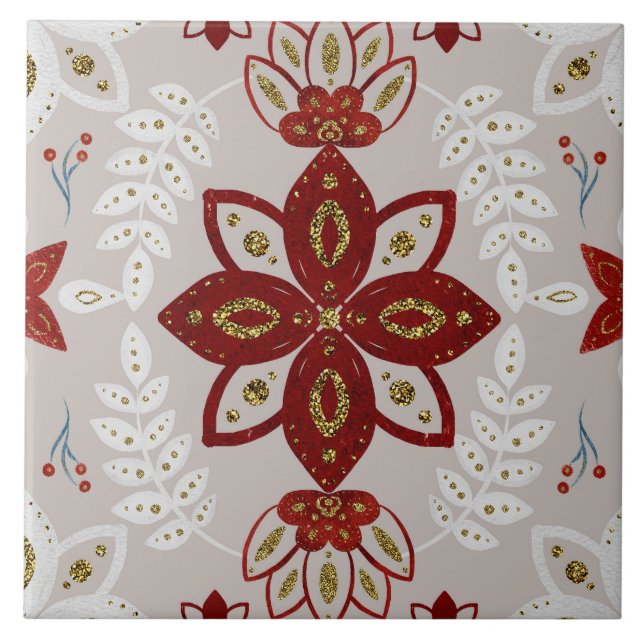 Azulejo De Cerâmica Christmas Folk Nordic Art (Frente)