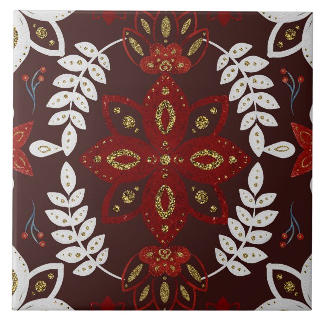 Azulejo De Cerâmica Christmas Folk Nordic Art (Frente)