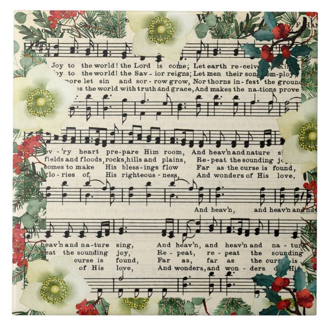 Azulejo De Cerâmica Christmas Music, Joy to the World, (Frente)