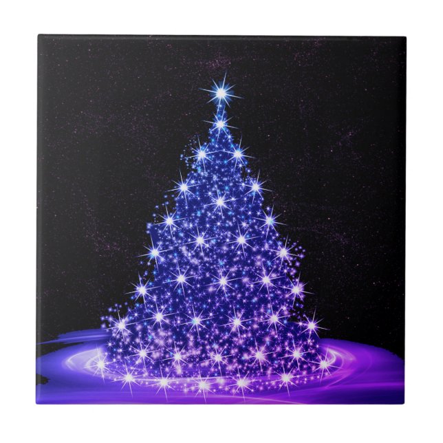 Azulejo De Cerâmica Christmas Party Pink Blue Tree Winter Black Rustic (Frente)